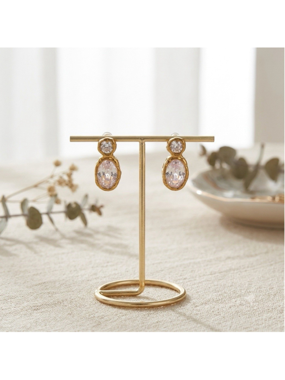 Molten Crystal Gold Earrings Hammered Boho Statement Clear Stud Julie Vos VTG CZ - Picture 4 of 7